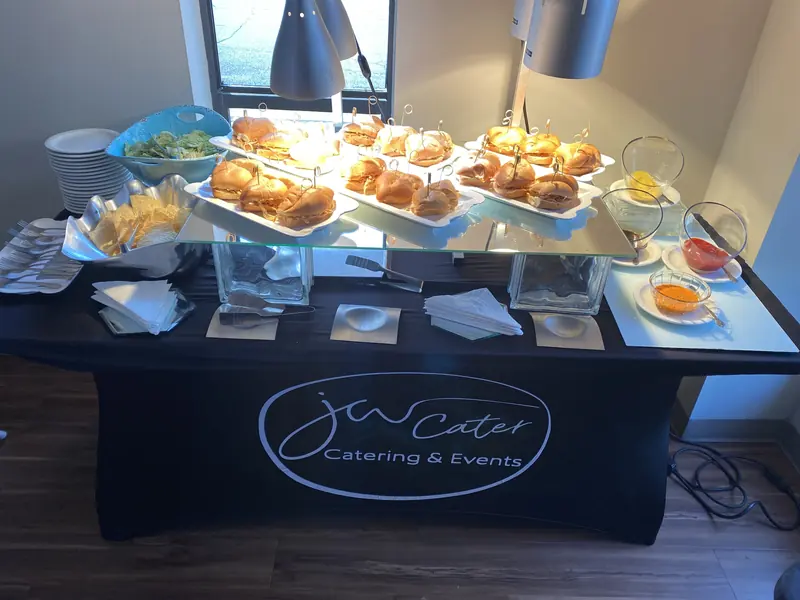 Appetizer display on a JW Cater table cover